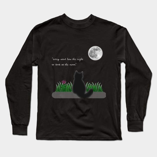 Cat Looking at The Moon Long Sleeve T-Shirt by Hindone